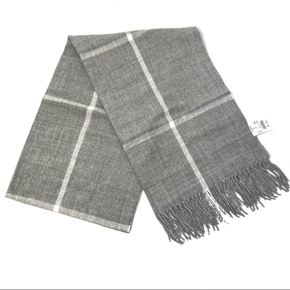 J. Crew Windowpane Plaid Blanket Scarf Gray White - Picture 6 of 6